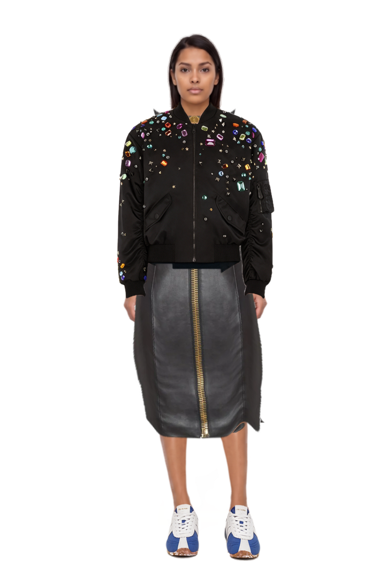 Outfit the 400 bleecker runner sneakers and embellished bomber jacket