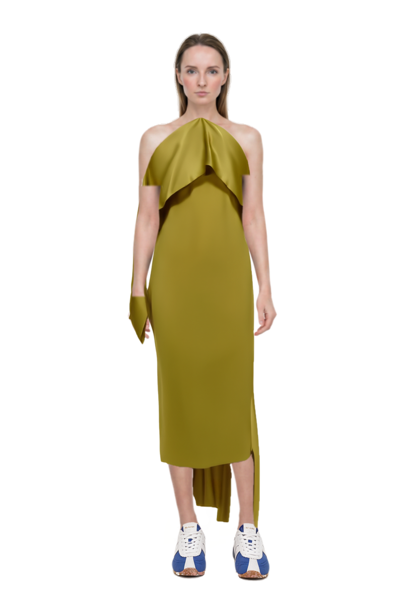 Outfit nan draped dress and the 400 bleecker runner sneakers