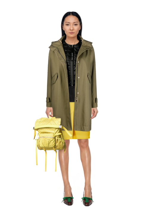 Outfit lace-up pointed-toe pumps and waxed canvas skirt