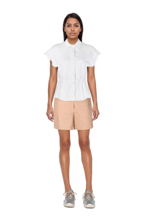 Outfit bubble technical fabric and suede sneakers and pinko bermuda shorts
