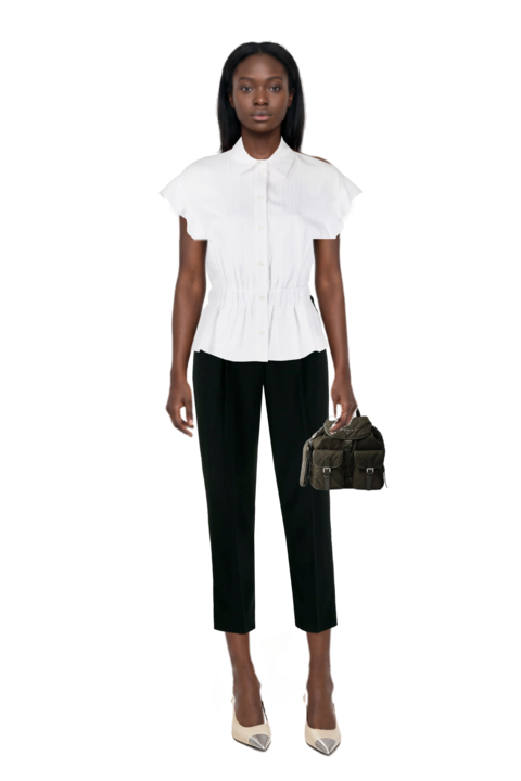 Outfit medium quilted re-nylon backpack with saffiano leather trim and cassandre-plaque pumps