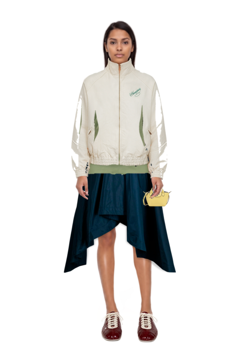 Outfit ruff rider embroidery-logo bomber jacket and waffle-knit short-sleeve sweater