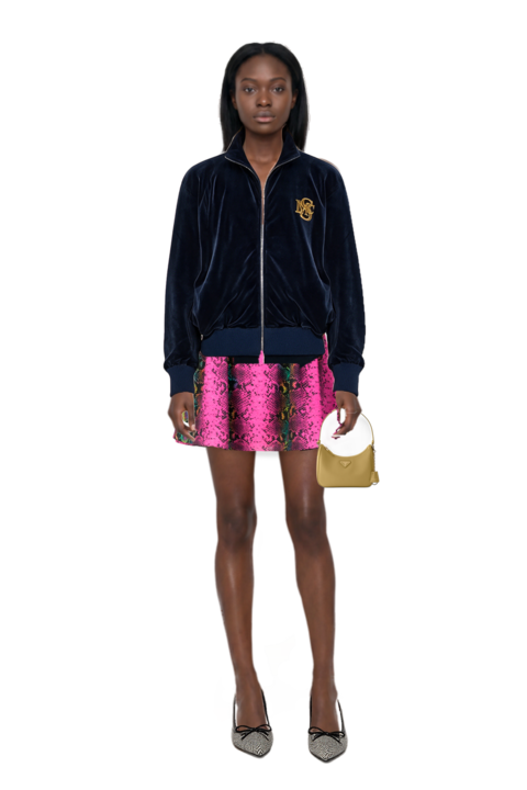 Outfit logo-embroidered zip-up sweatshirt and re-edition 2005 saffiano leather mini-bag
