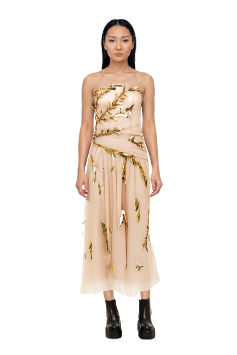Outfit embroidered tulle strapless midi dress and 23 ankle boots