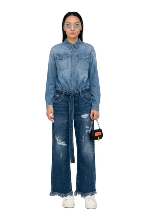 Outfit pinko trouser belt and oval-frame sunglasses