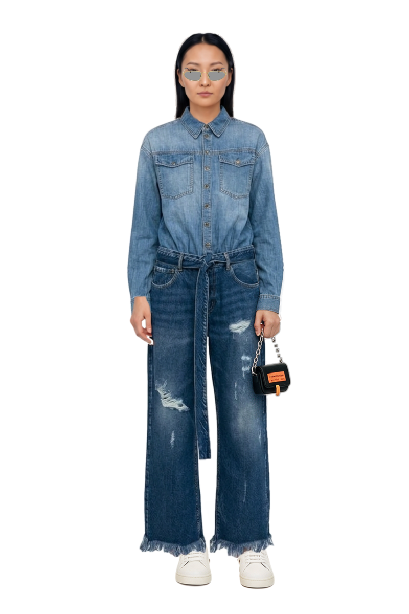 Outfit pinko trouser belt and oval-frame sunglasses
