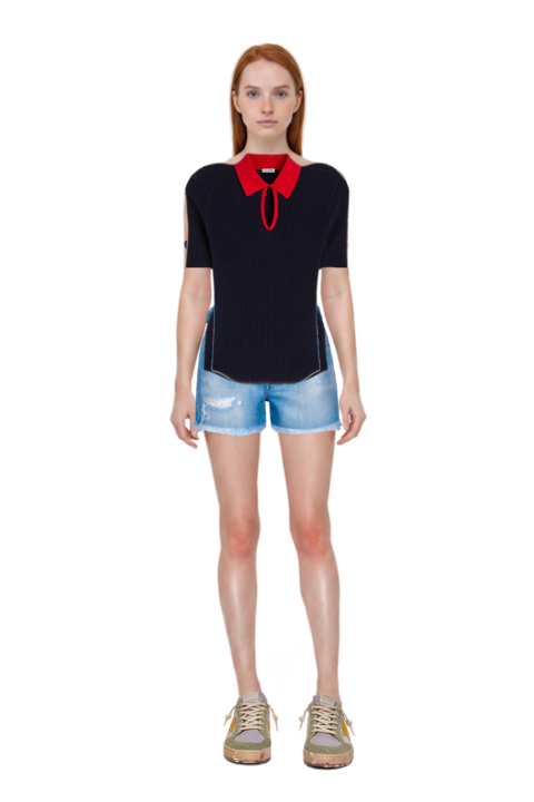 Outfit ribbed lightweight wool sweater and ball star sneakers