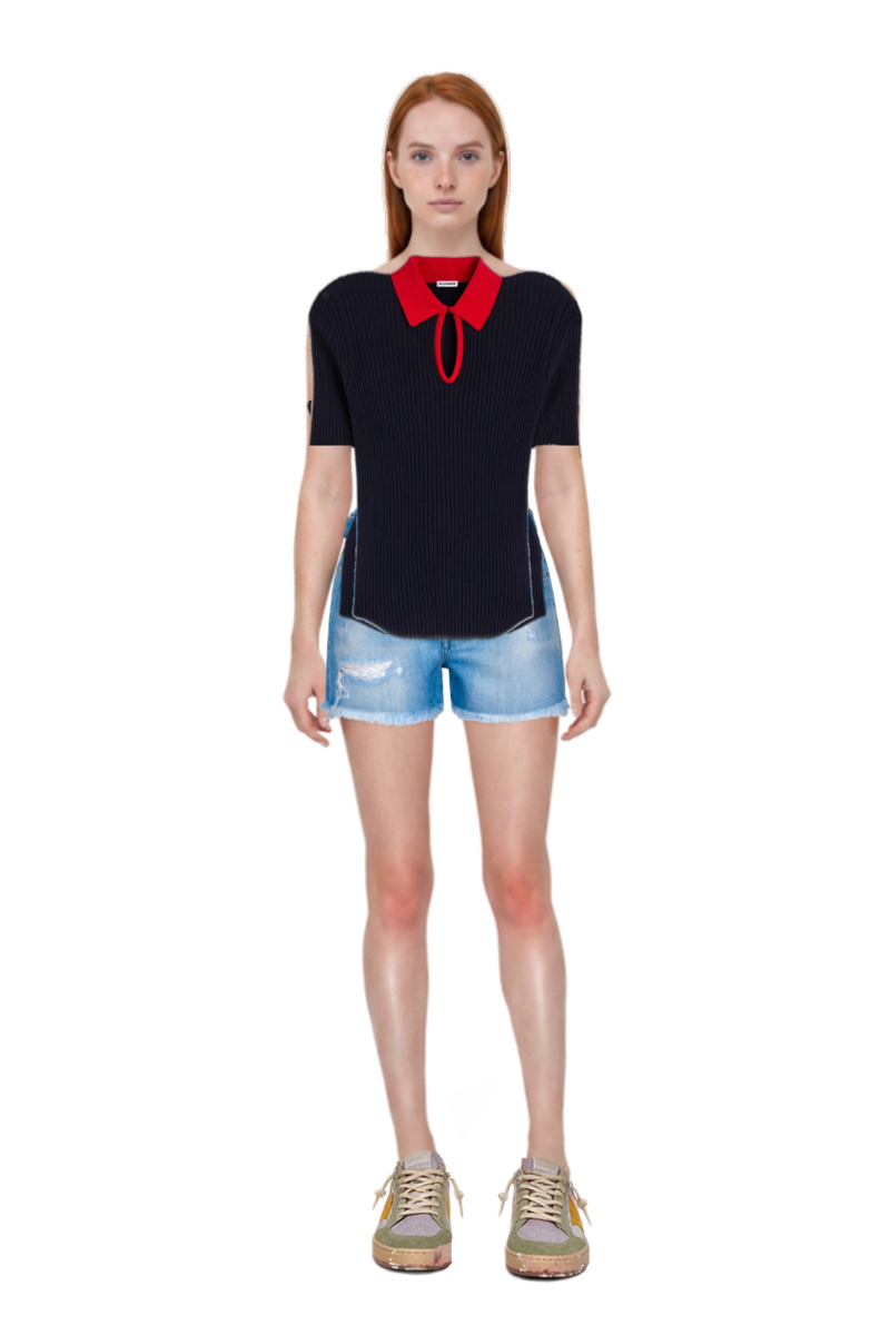 Outfit ribbed lightweight wool sweater and ball star sneakers