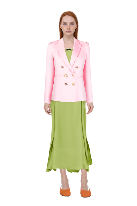 Outfit one-shoulder button-detail kaftan and pinko blazer