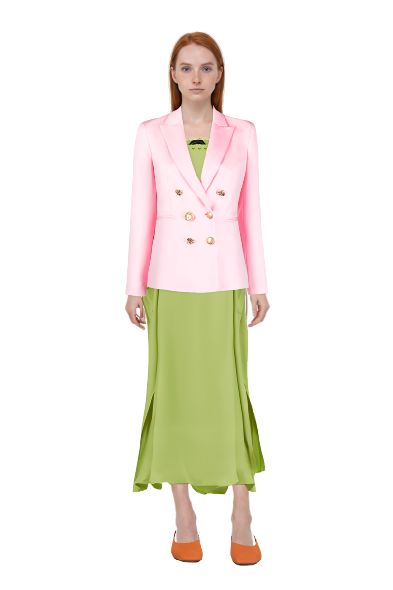 Outfit one-shoulder button-detail kaftan and pinko blazer