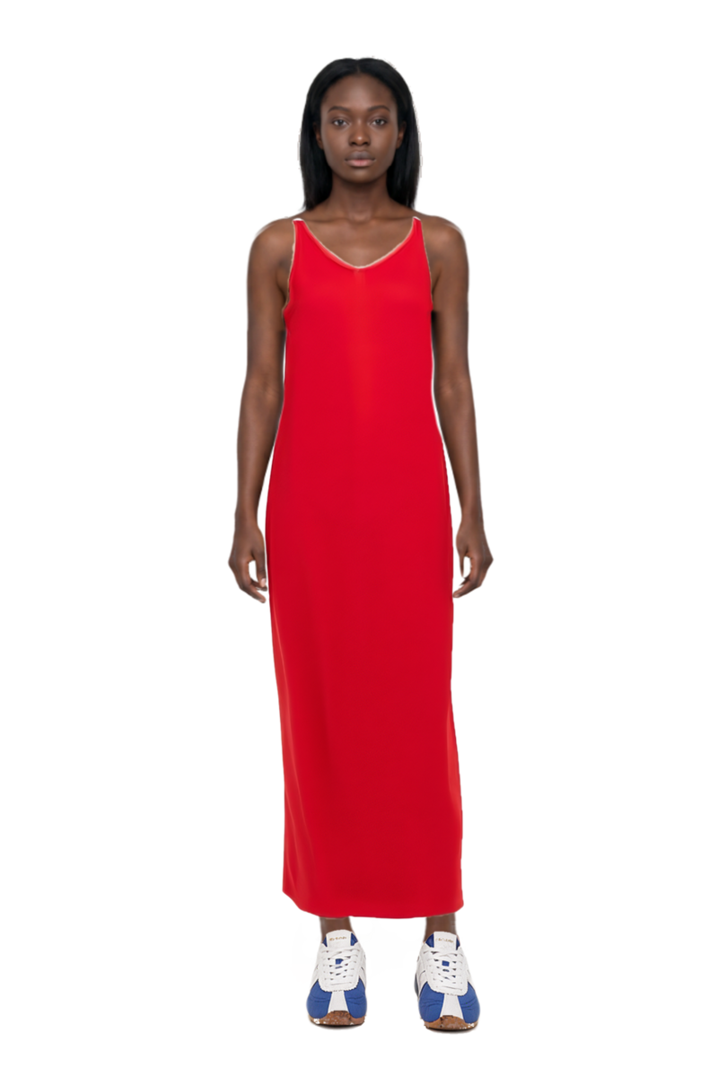 Outfit asymmetric sleeveless dress and the 400 bleecker runner sneakers