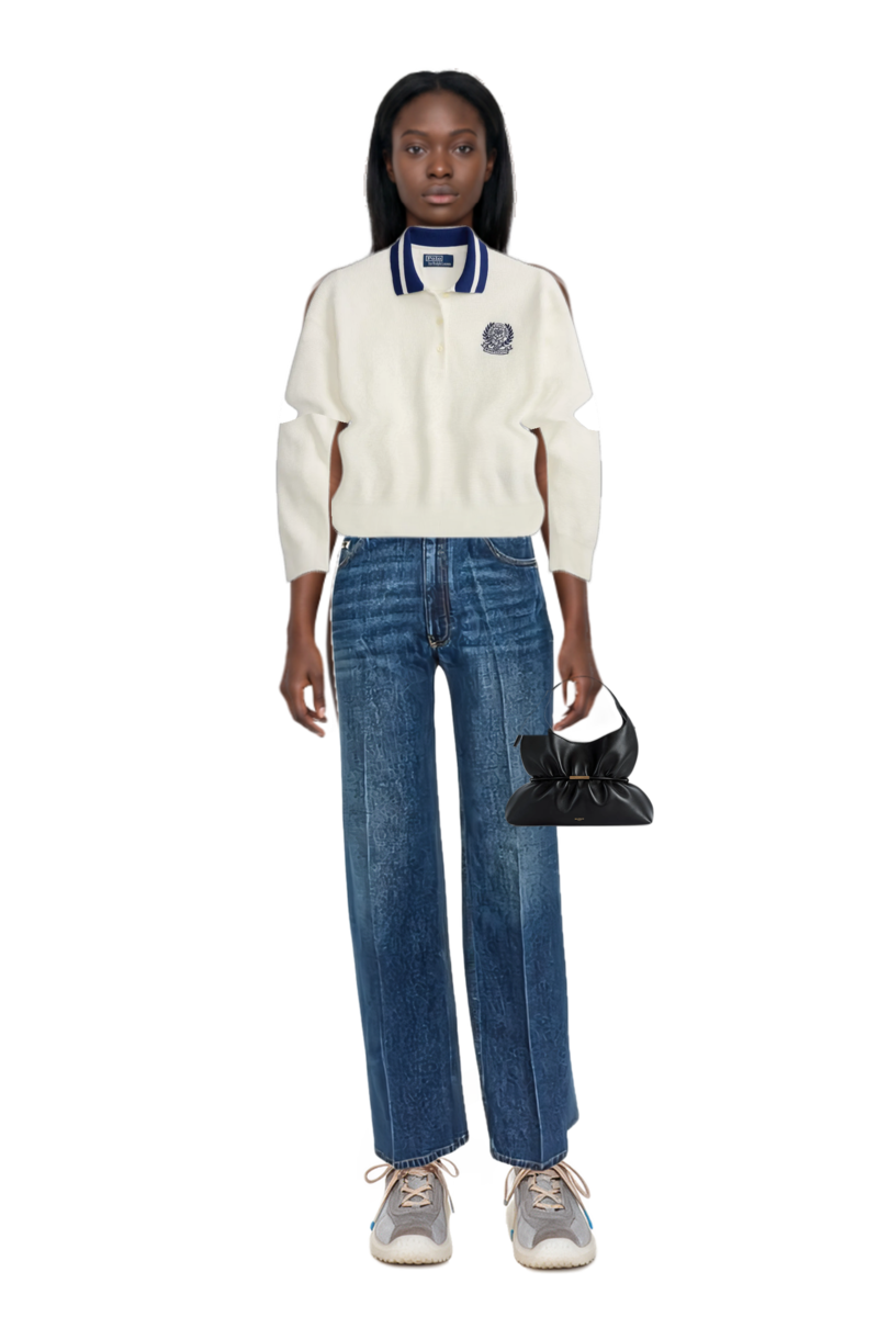 Outfit sphynx medium bag in smooth leather and wimbledon waffle-knit embroidered sweater
