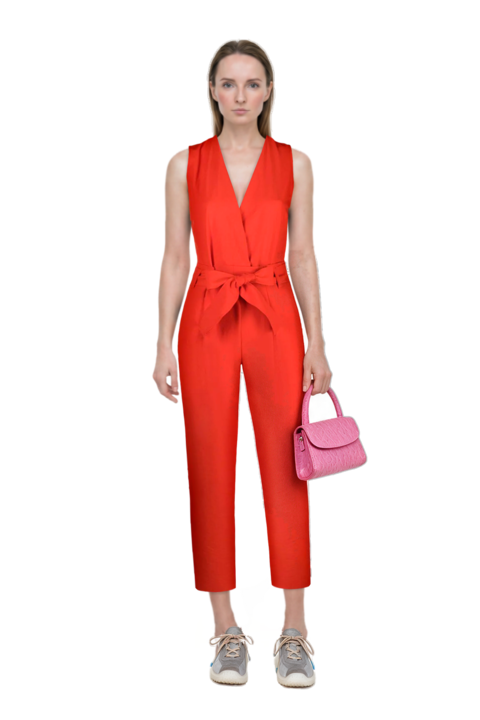 Outfit bubble technical fabric and suede sneakers and pinko jumpsuit