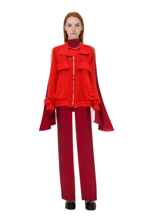 Outfit eolia cape jumpsuit and zip-up elasticated-trim jacket