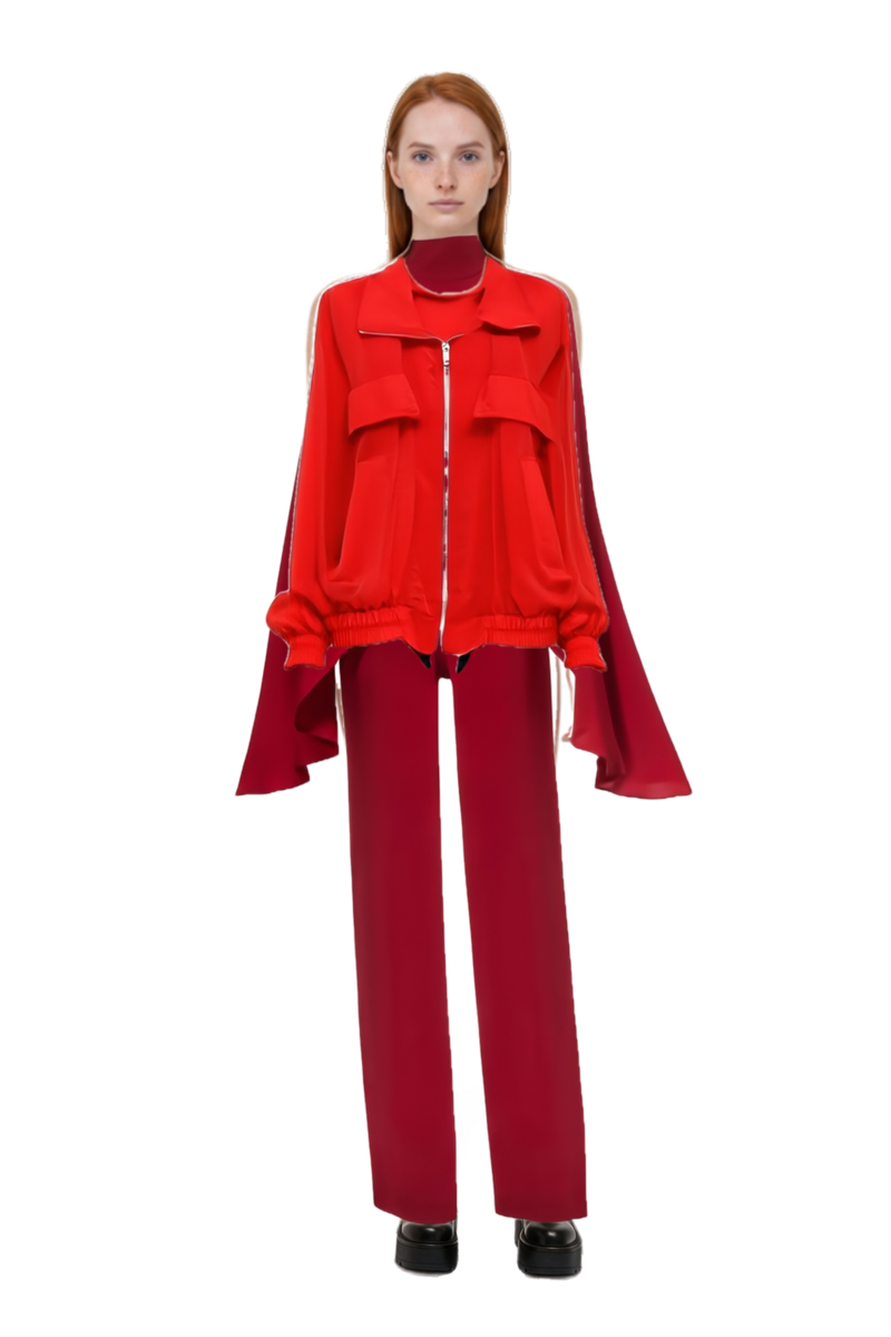 Outfit eolia cape jumpsuit and zip-up elasticated-trim jacket