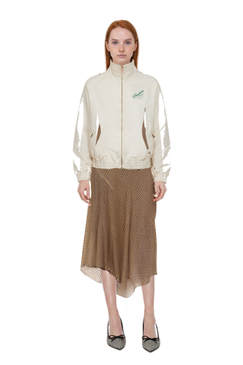 Outfit ruff rider embroidery-logo bomber jacket and scarlett 50 pumps