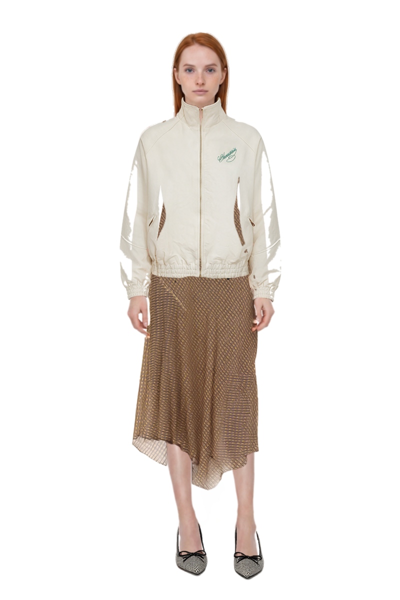 Outfit ruff rider embroidery-logo bomber jacket and scarlett 50 pumps