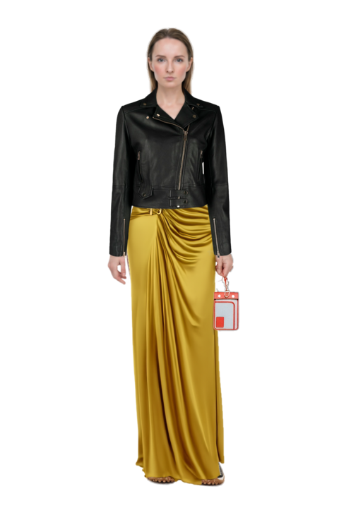 Outfit mesh mirage sneakers and ruched evening gown