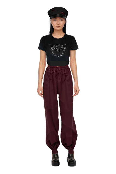 Outfit pinko trouser belt and gathered-cuff loose-fit trousers