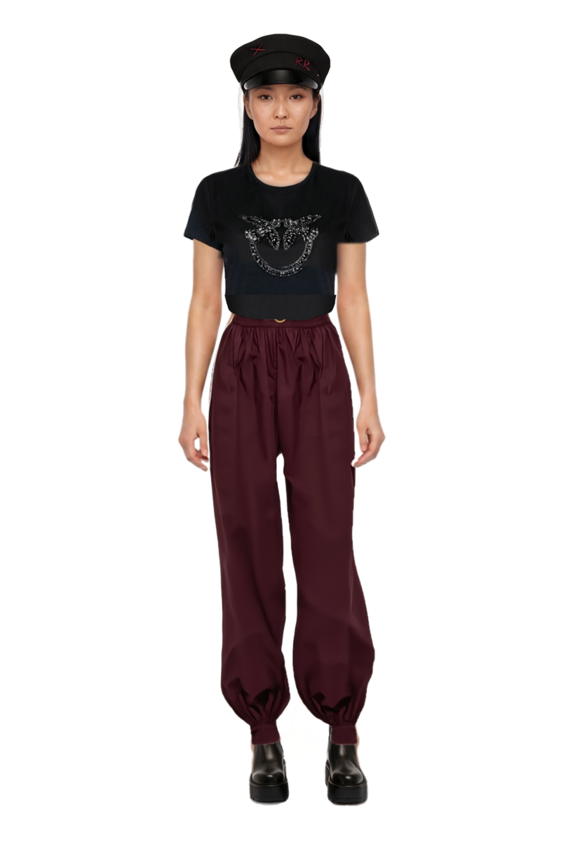 Outfit pinko trouser belt and gathered-cuff loose-fit trousers