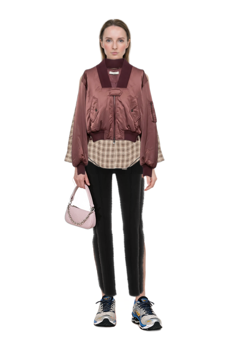 Outfit check-pattern shirt and seam-detail leggings