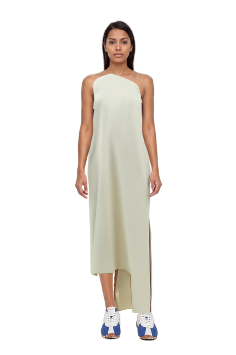 Outfit florinda one-shoulder slit dress and the 400 bleecker runner sneakers
