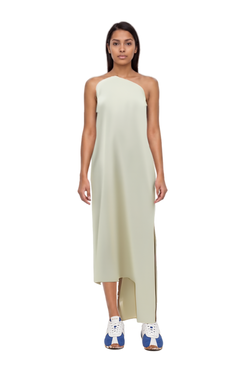 Outfit florinda one-shoulder slit dress and the 400 bleecker runner sneakers