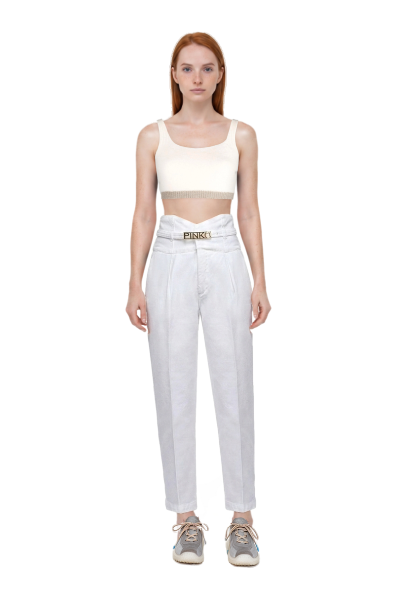 Outfit bubble technical fabric and suede sneakers and pinko top