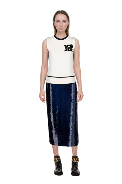 Outfit sequin-embellished pencil skirt and pinko top