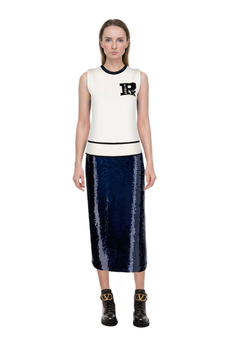 Outfit sequin-embellished pencil skirt and pinko top