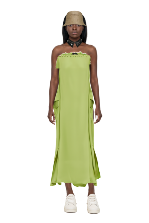 Outfit one-shoulder button-detail kaftan and pinko necklace