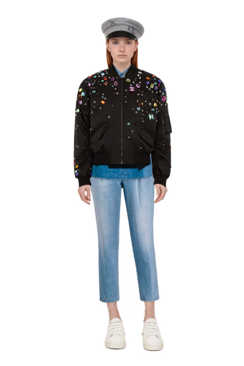 Outfit pinko shirt and embellished bomber jacket