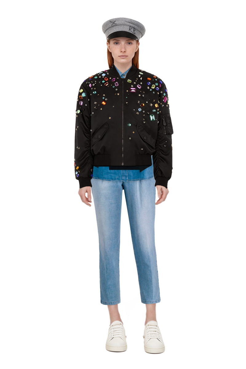 Outfit pinko shirt and embellished bomber jacket