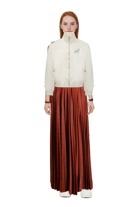 Outfit ruff rider embroidery-logo bomber jacket and pinko evening dress