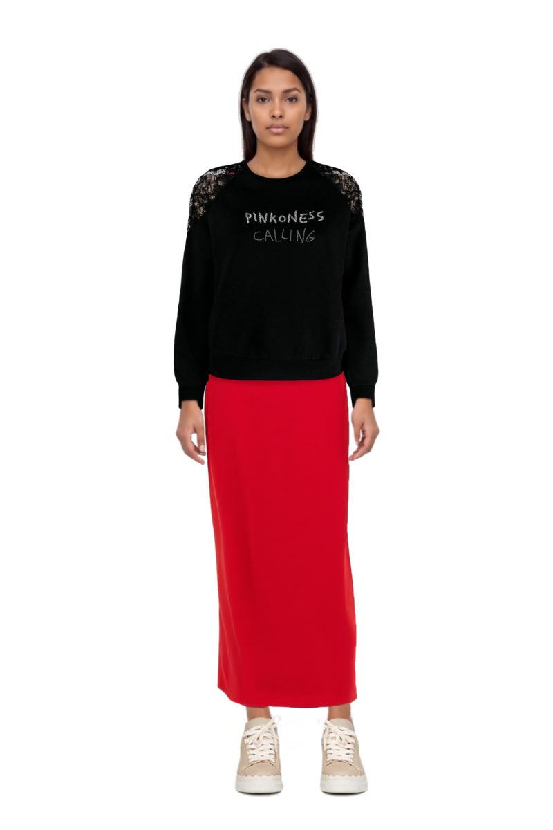 Outfit asymmetric sleeveless dress and pinko sweatshirt