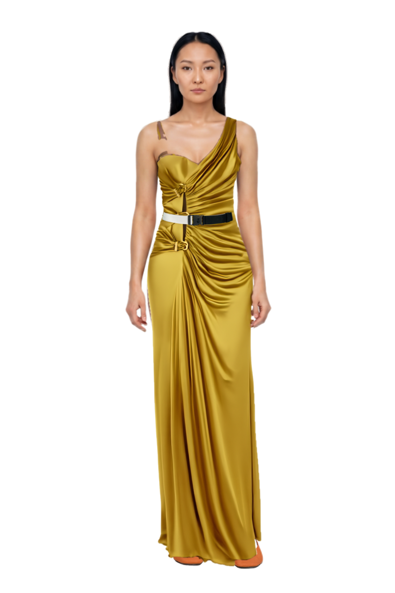 Outfit ruched evening gown and 23 trouser belt