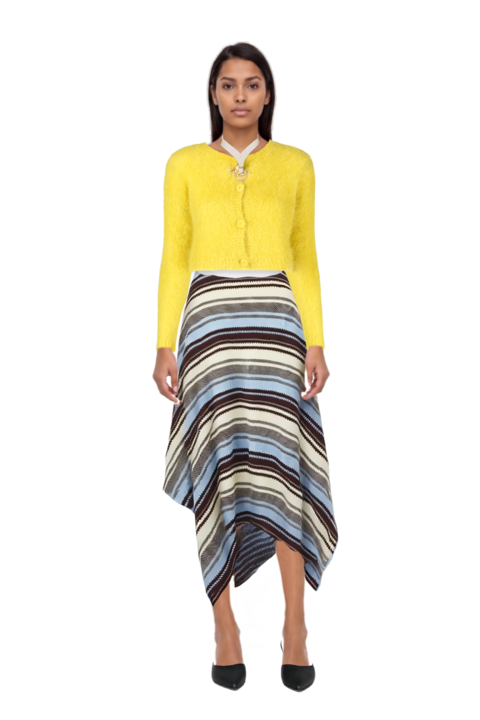 Outfit le cœur pointed-toe mules and striped handkerchief-hem midi skirt