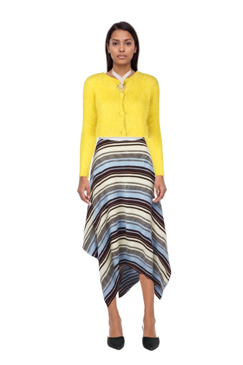 Outfit le cœur pointed-toe mules and striped handkerchief-hem midi skirt