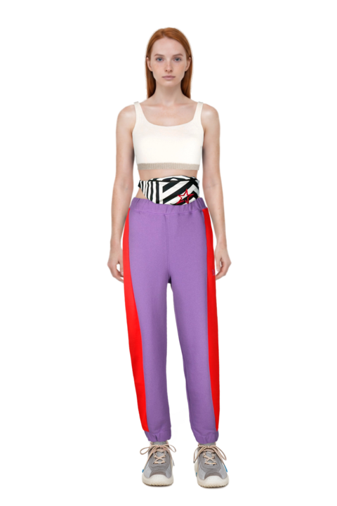 Outfit bubble technical fabric and suede sneakers and pinko top