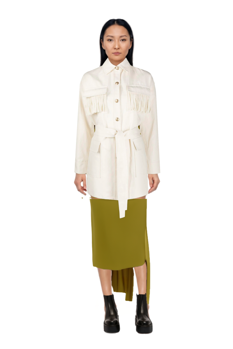 Outfit nan draped dress and pinko short coat