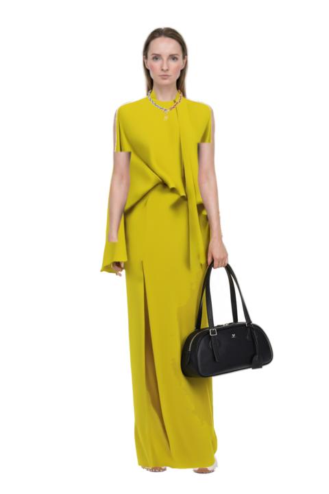 Outfit brooks tie-neck maxi dress and plume mesh fabric sneakers