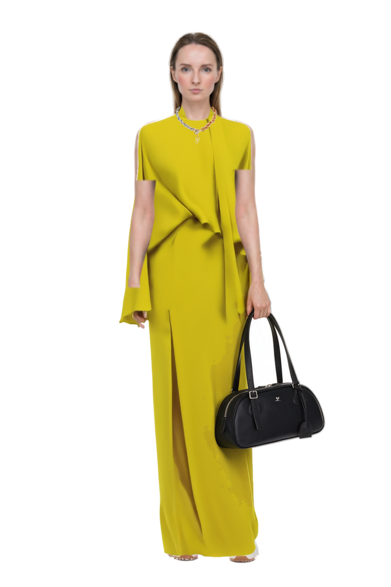 Outfit brooks tie-neck maxi dress and plume mesh fabric sneakers