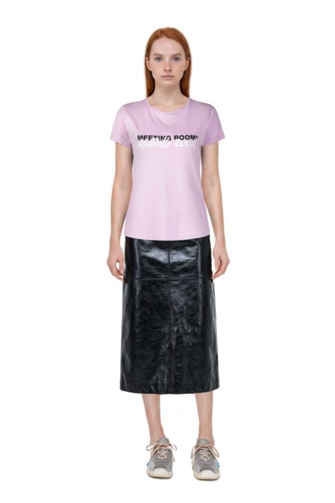 Outfit bubble technical fabric and suede sneakers and gwen leather midi skirt