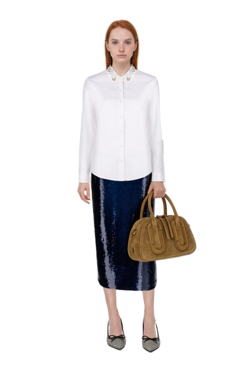 Outfit babe top-handle in suede and sequin-embellished pencil skirt