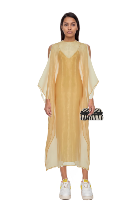 Outfit sphinx dress and zebra-print leather clutch bag