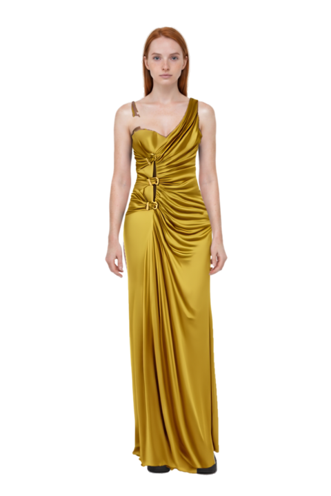 Outfit ruched evening gown and 23 ankle boots