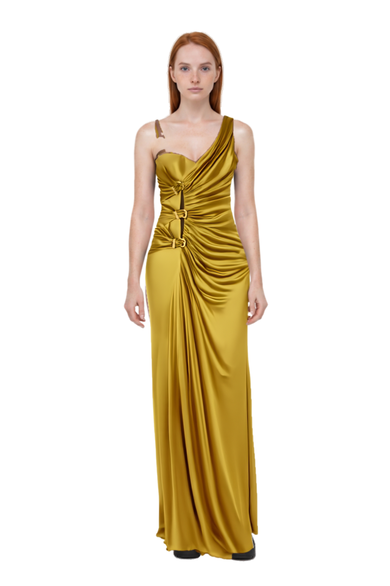 Outfit ruched evening gown and 23 ankle boots