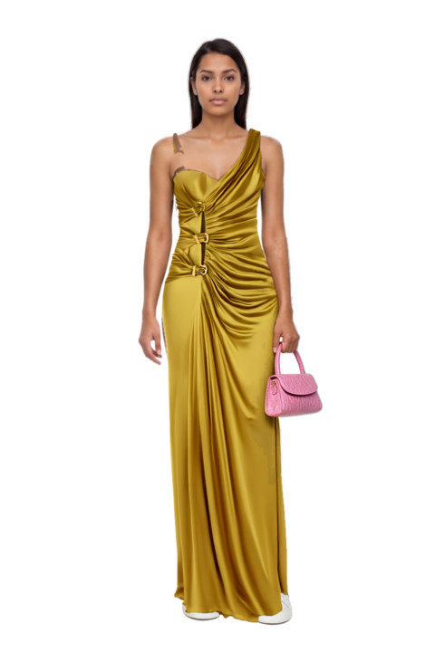 Outfit ruched evening gown and 23 bag