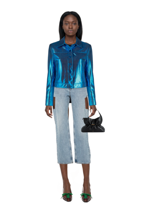 Outfit sphynx medium bag in smooth leather and straight-leg jeans