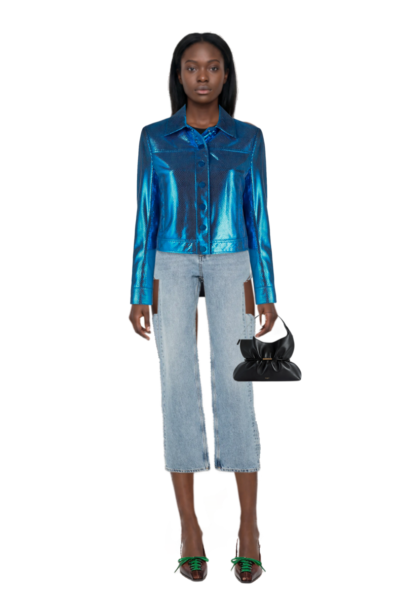 Outfit sphynx medium bag in smooth leather and straight-leg jeans